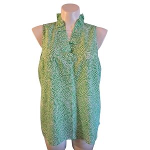 Crown & Ivy Green and White Patterned Top With Ruffle Top Size 2X